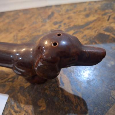 vintage brown ceramic dachshund salt and pepper shaker