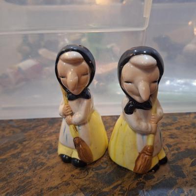  vintage Scandinavian "Health and Happiness" Kitchen Witch salt and pepper shakers.