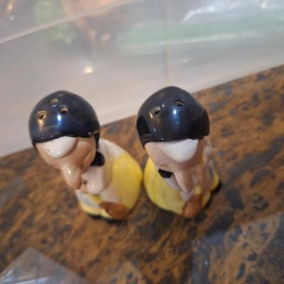  vintage Scandinavian "Health and Happiness" Kitchen Witch salt and pepper shakers.