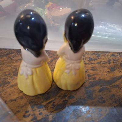  vintage Scandinavian "Health and Happiness" Kitchen Witch salt and pepper shakers.