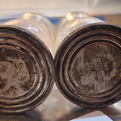 Quaker Silver Co. "Hurricane" weighted sterling silver and etched glass salt and pepper shakers.