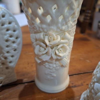 3 vintage bisque vanity items,