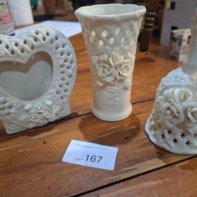 3 vintage bisque vanity items,