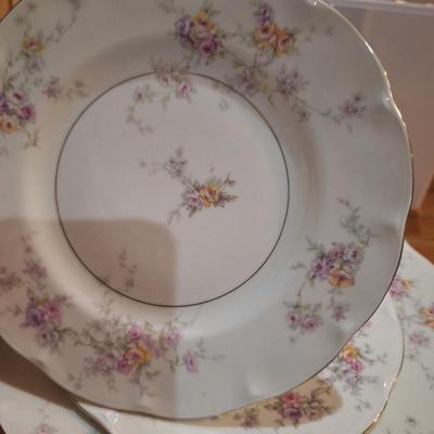 Theodore Haviland New York Arcadia plates with a yellow, purple, and pink roses pattern, a cream background, and gold trim.  4 salad...