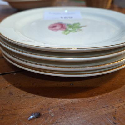 4 plates with pink rose