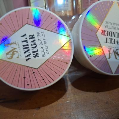 body butter, facial cleaning brush and facial serums