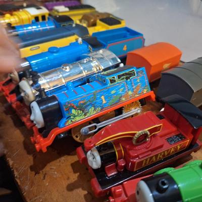 collection fo Thomas and friends toy trains from tomy or trackmaster lines most of these require batteries