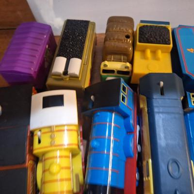 collection fo Thomas and friends toy trains from tomy or trackmaster lines most of these require batteries