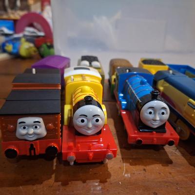 collection fo Thomas and friends toy trains from tomy or trackmaster lines most of these require batteries