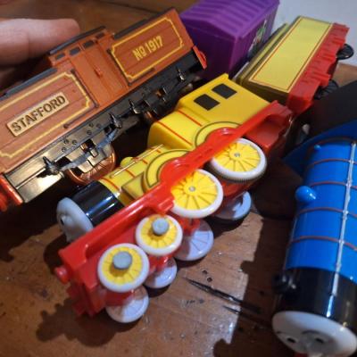collection fo Thomas and friends toy trains from tomy or trackmaster lines most of these require batteries