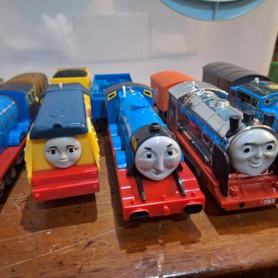 collection fo Thomas and friends toy trains from tomy or trackmaster lines most of these require batteries