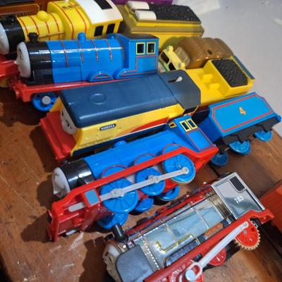 collection fo Thomas and friends toy trains from tomy or trackmaster lines most of these require batteries