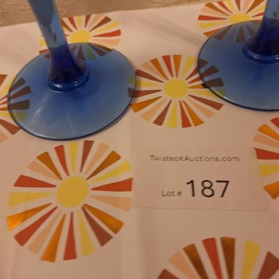 Vintage Lenox Swag Cobalt Blue stem crystal wine glasses- set of 2