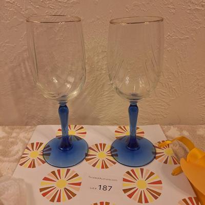 Vintage Lenox Swag Cobalt Blue stem crystal wine glasses- set of 2