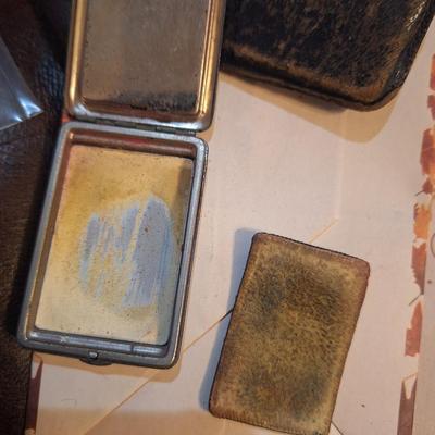 Vintage Lucretia Vanderbilt Blue enamel powder box compact in leather case