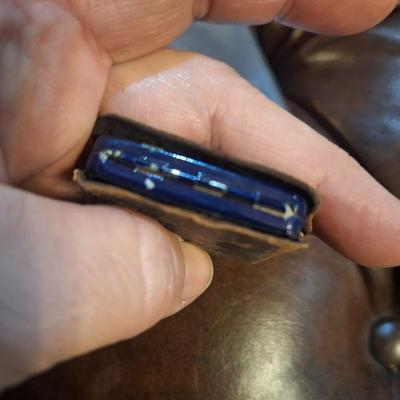 Vintage Lucretia Vanderbilt Blue enamel powder box compact in leather case