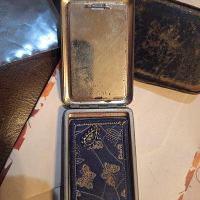 Vintage Lucretia Vanderbilt Blue enamel powder box compact in leather case