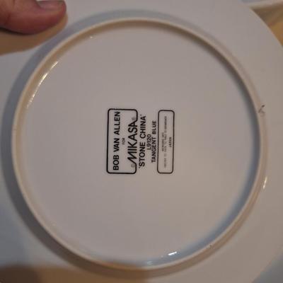 Large Italian serving bowl and 2 Mikasa saucers that are similar