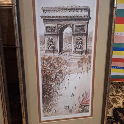 Framed lithograph prints of Parisian landmarks by Farael Ortiz Alfau - signed