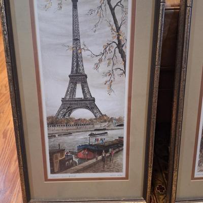 Framed lithograph prints of Parisian landmarks by Farael Ortiz Alfau - signed