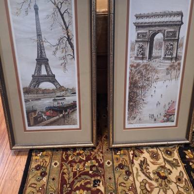 Framed lithograph prints of Parisian landmarks by Farael Ortiz Alfau - signed