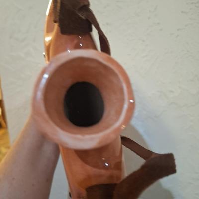 southwestern style ceramic canteen wall hanging or vase with longhorn skull and feather design