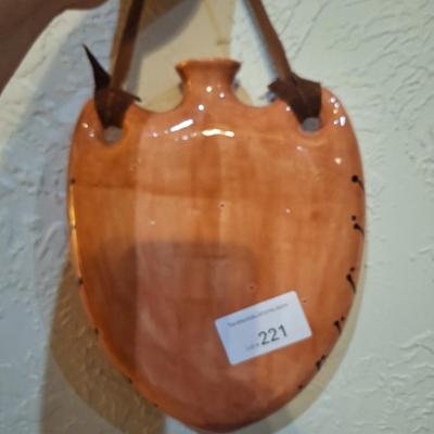 southwestern style ceramic canteen wall hanging or vase with longhorn skull and feather design