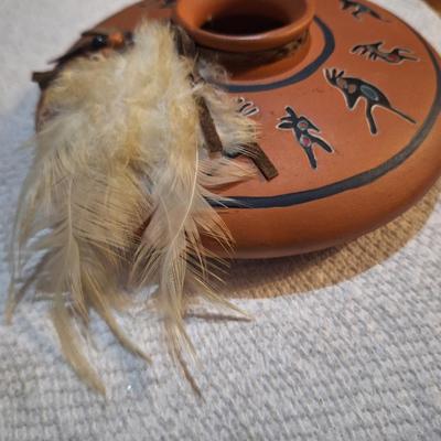 Native American style pot with Kokopelli and other symbols