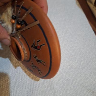 Native American style pot with Kokopelli and other symbols