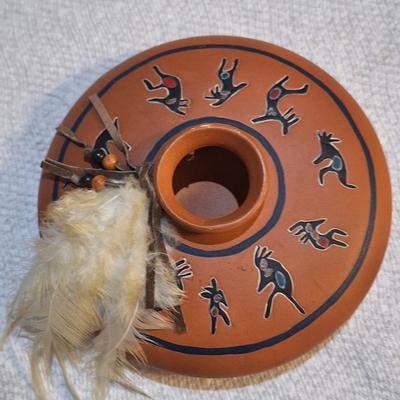 Native American style pot with Kokopelli and other symbols