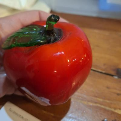 vintage hand blown art glass apple - murano style