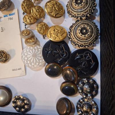 assortment of vintage buttons- some may be military