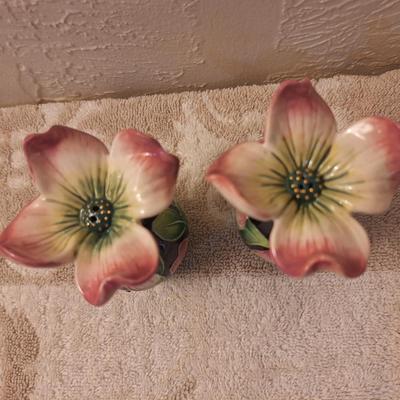 Blue Sky J McCall dogwood flowers salt and Pepper shakers - signed