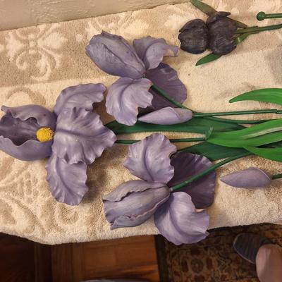 Metal and resin irisn wall hangings.