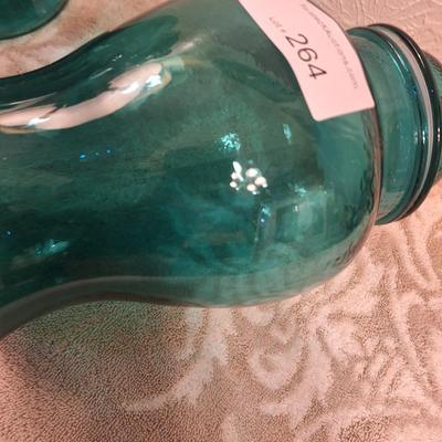 vintage teal blue or green apothecary jars canisters, one lid has damage to the seal part- see all photos.