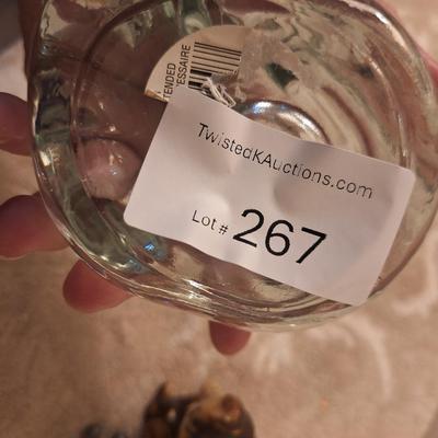 3 cat things, Indiana glass sleeping cat votive candle holder, porcelain cat with nine lives (mother only), and small resin cat