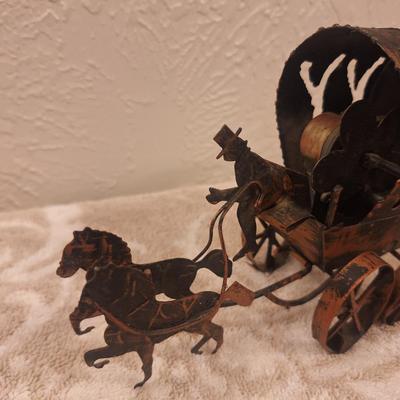 vintage metal stagecoach music box