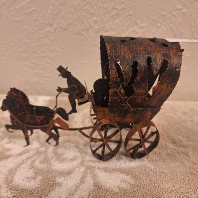 vintage metal stagecoach music box