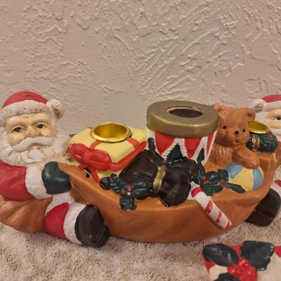 vintage ceramic santa clause candle holder and a flat ceramic dish- it has a chip on the eye