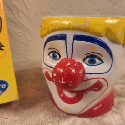 Hasbro Pointing Fingers party game and a vintage Ringling Bros. and Barnum & Bailey Circus clown mug