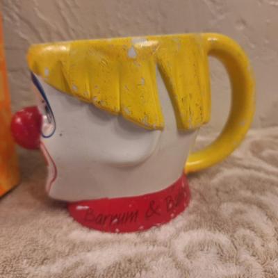 Hasbro Pointing Fingers party game and a vintage Ringling Bros. and Barnum & Bailey Circus clown mug