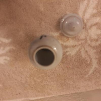 vintage mini white Chinese lidded ginger jar with a birds and flowers