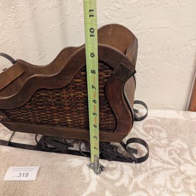 vintage wood and wicker and metal decorative sleigh