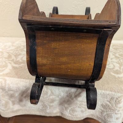vintage wood and wicker and metal decorative sleigh
