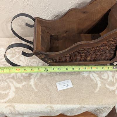 vintage wood and wicker and metal decorative sleigh