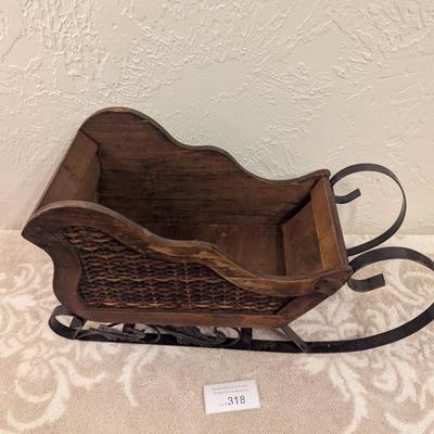 vintage wood and wicker and metal decorative sleigh