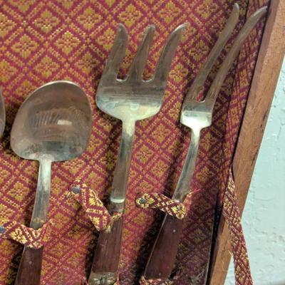 vintage Thai Siam Brass flatware set with rosewood handles in Storage box