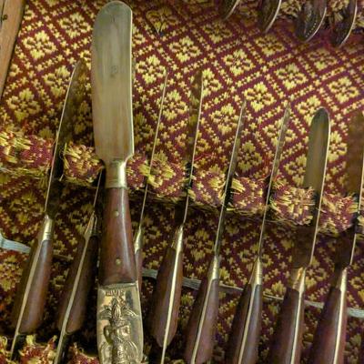 vintage Thai Siam Brass flatware set with rosewood handles in Storage box