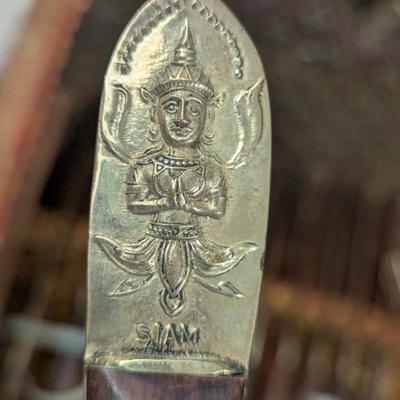 vintage Thai Siam Brass flatware set with rosewood handles in Storage box