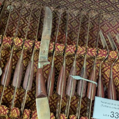 vintage Thai Siam Brass flatware set with rosewood handles in Storage box